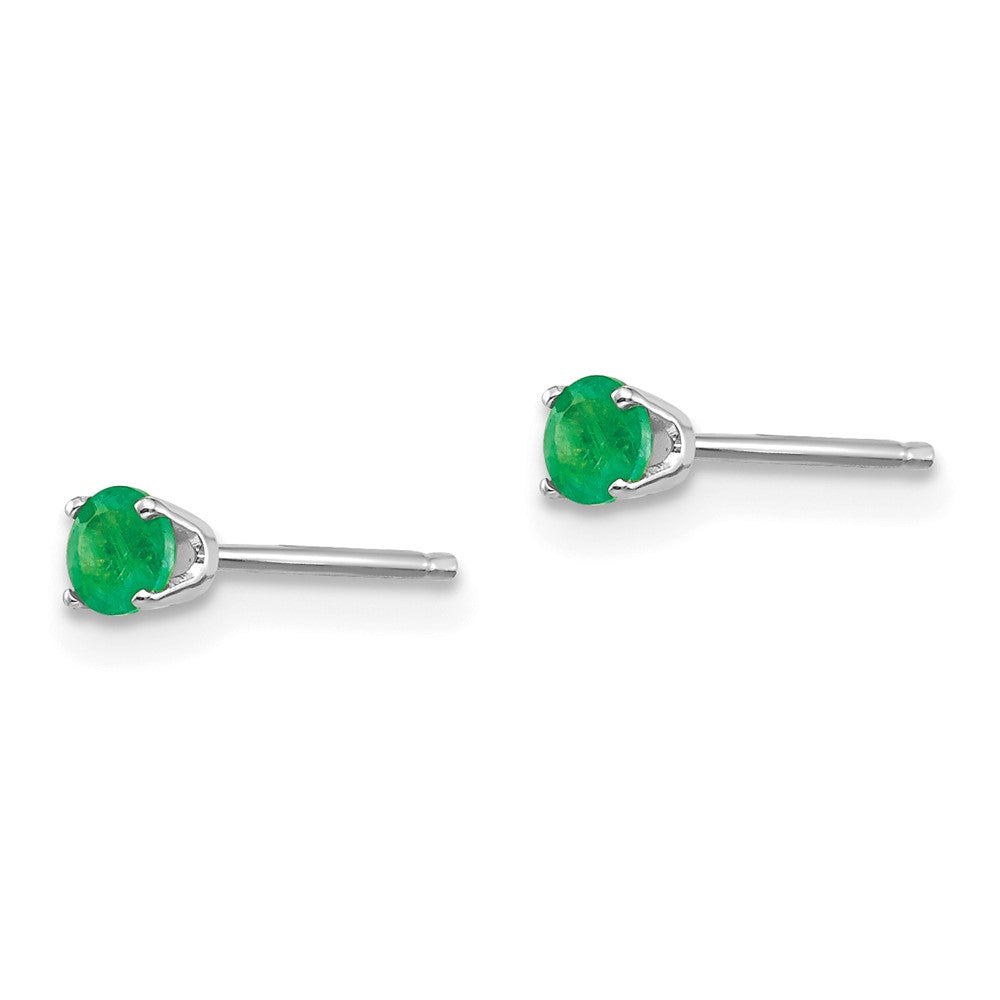 14k White Gold 3mm Emerald Stud Earrings