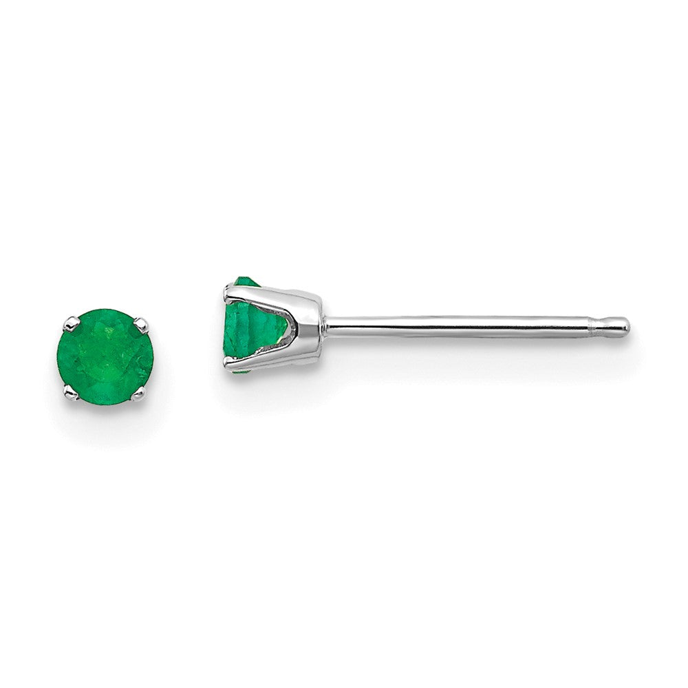 14k White Gold 3mm Emerald Stud Earrings