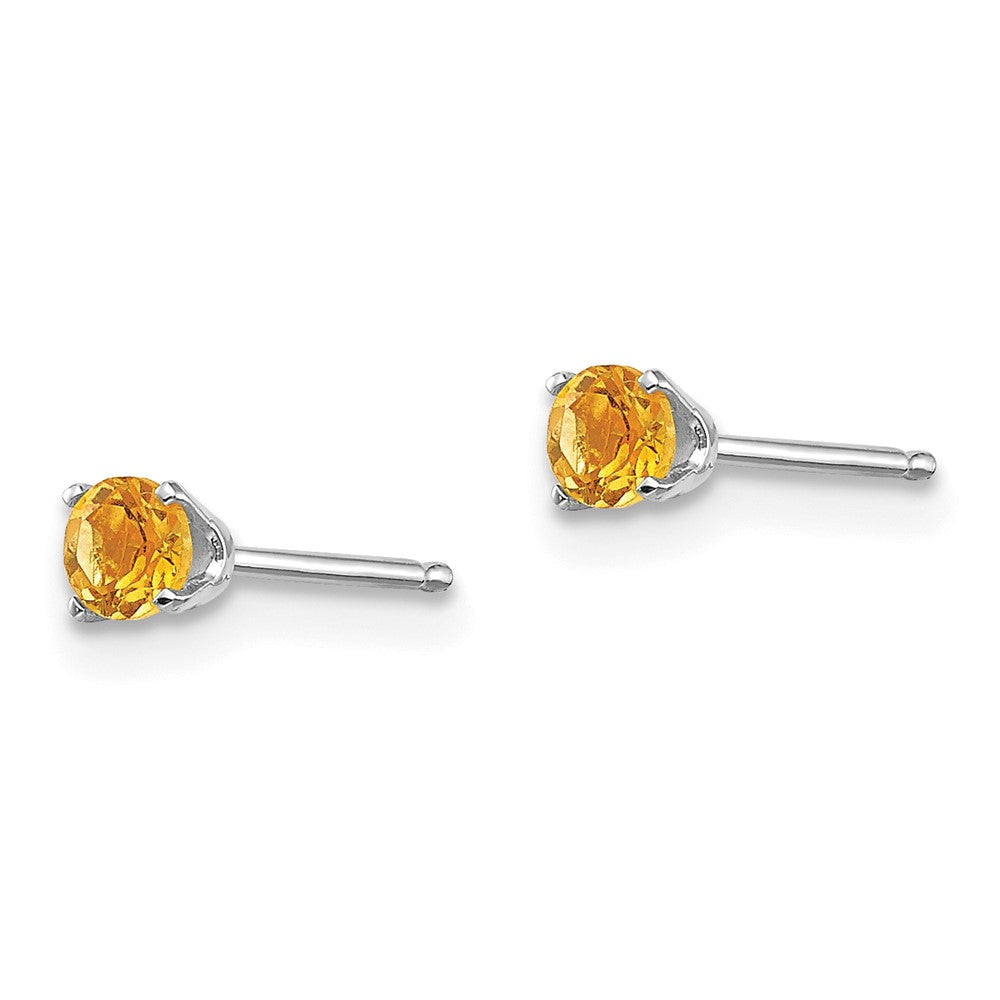 14k White Gold 3mm Citrine Stud Earrings