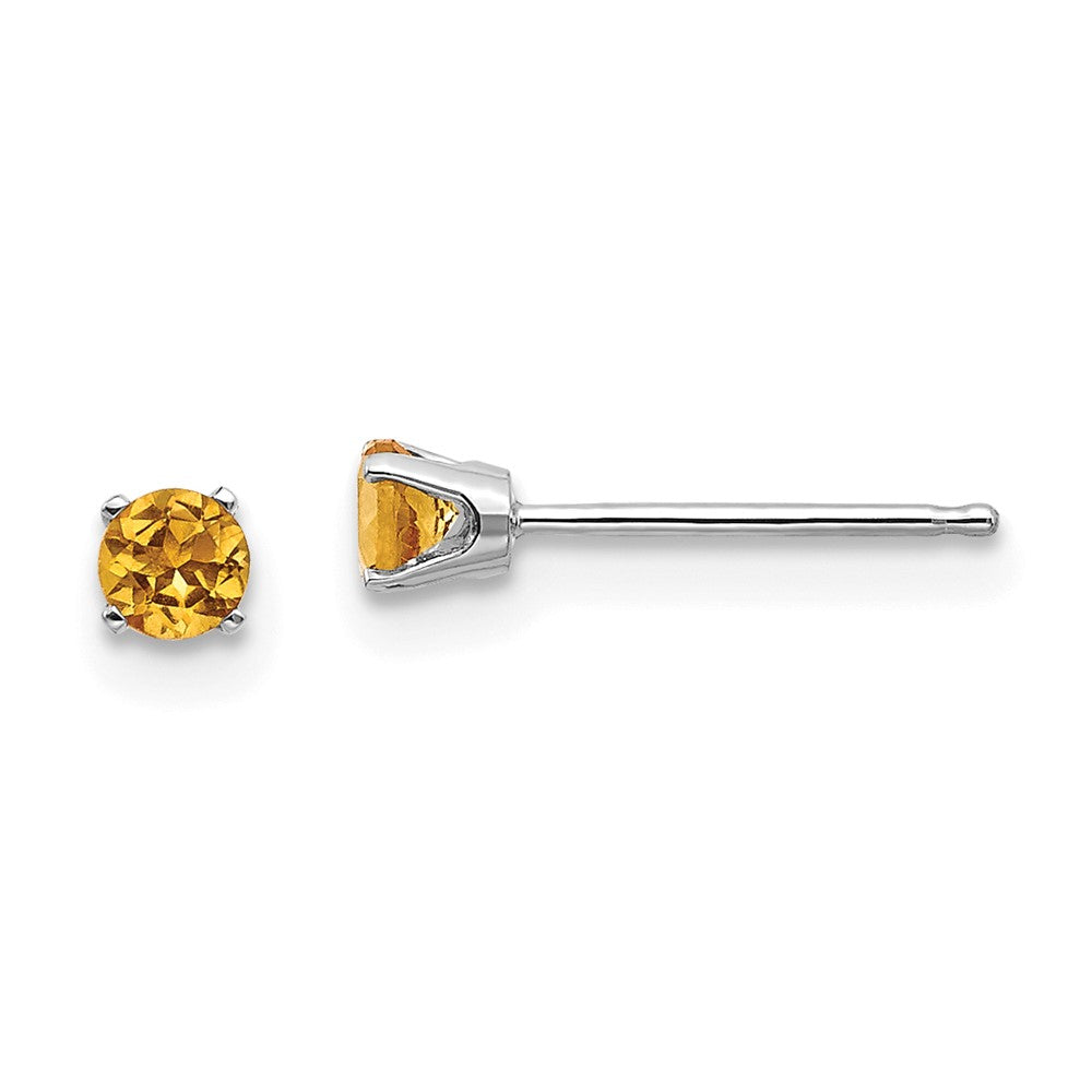 14k White Gold 3mm Citrine Stud Earrings