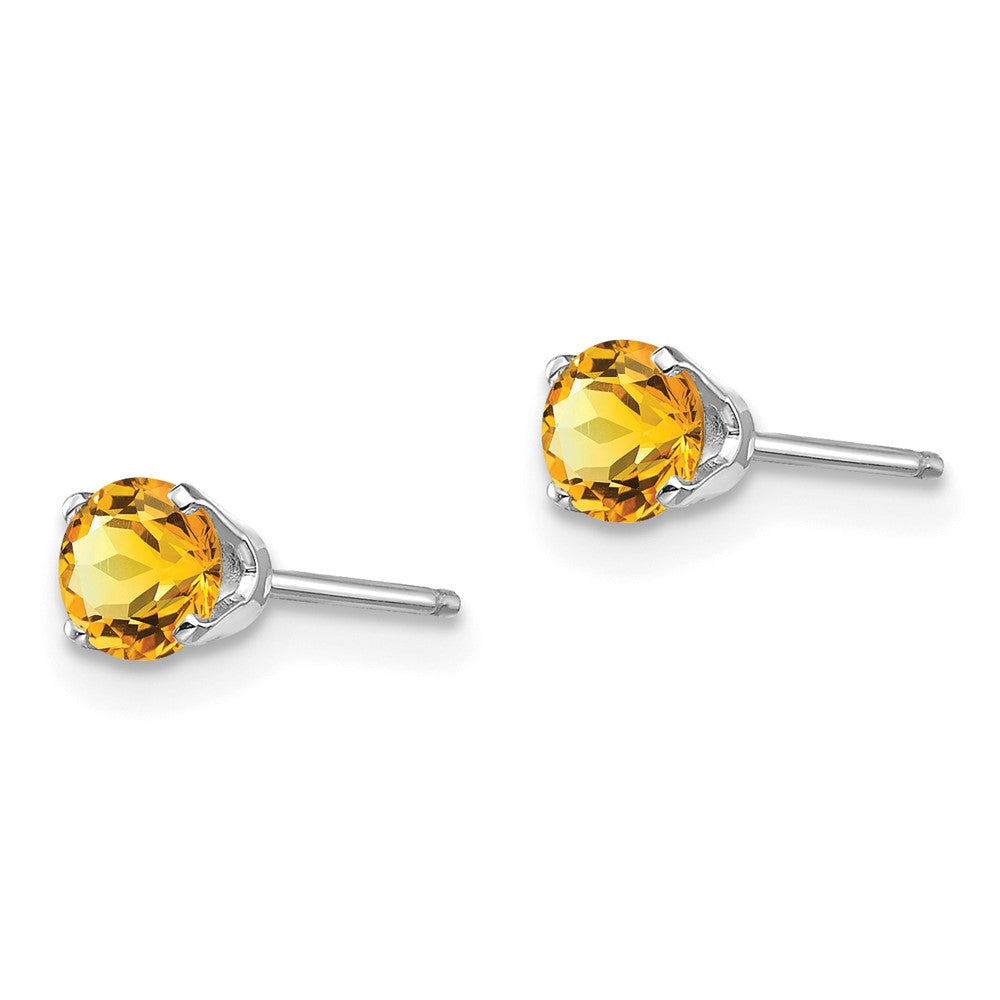 14k White Gold 4mm Citrine Stud Earrings