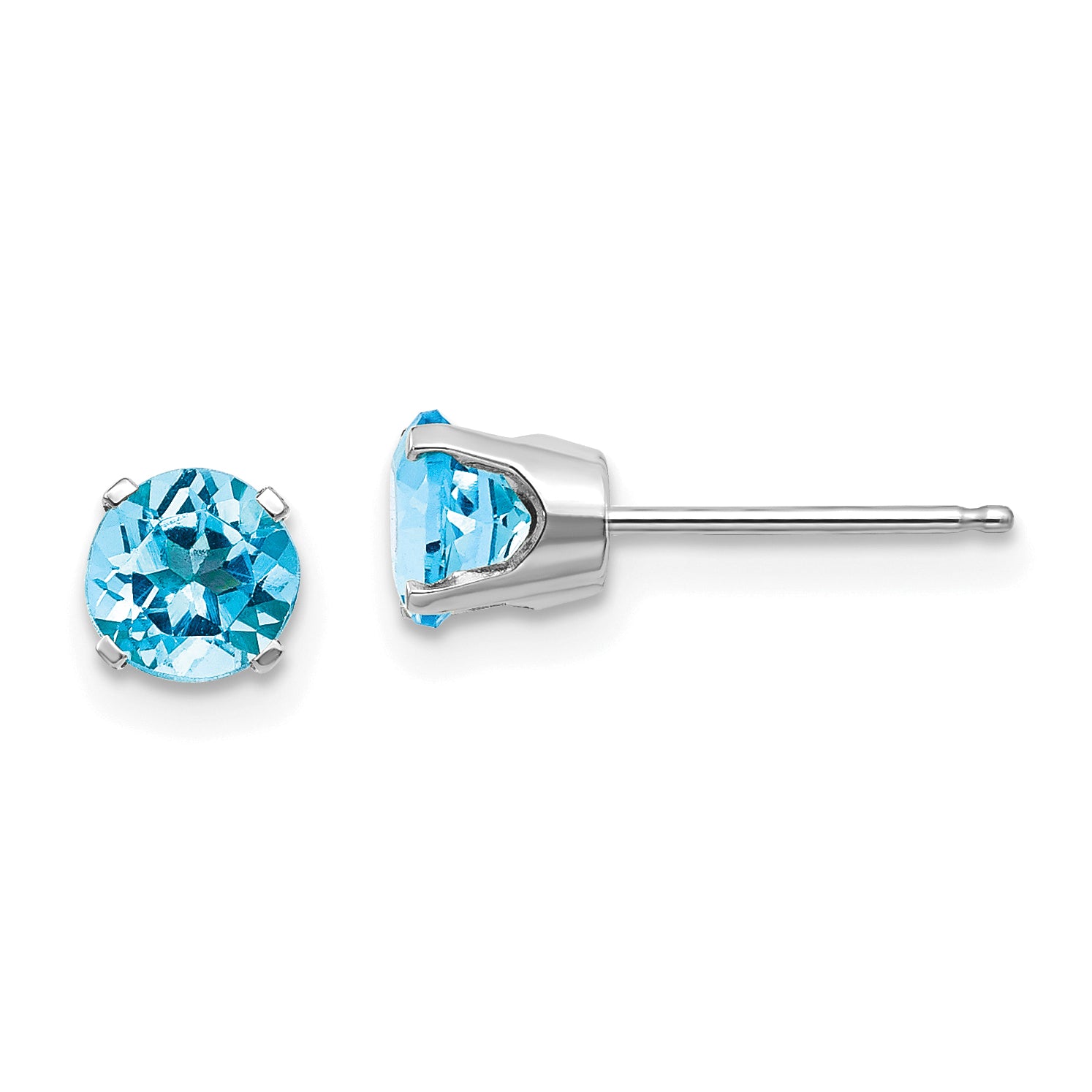 14k White Gold 5mm Blue Topaz Stud Earrings XBE143