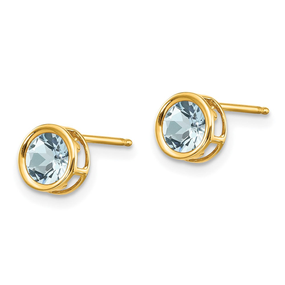 14k 5mm Bezel Aquamarine Stud Earrings