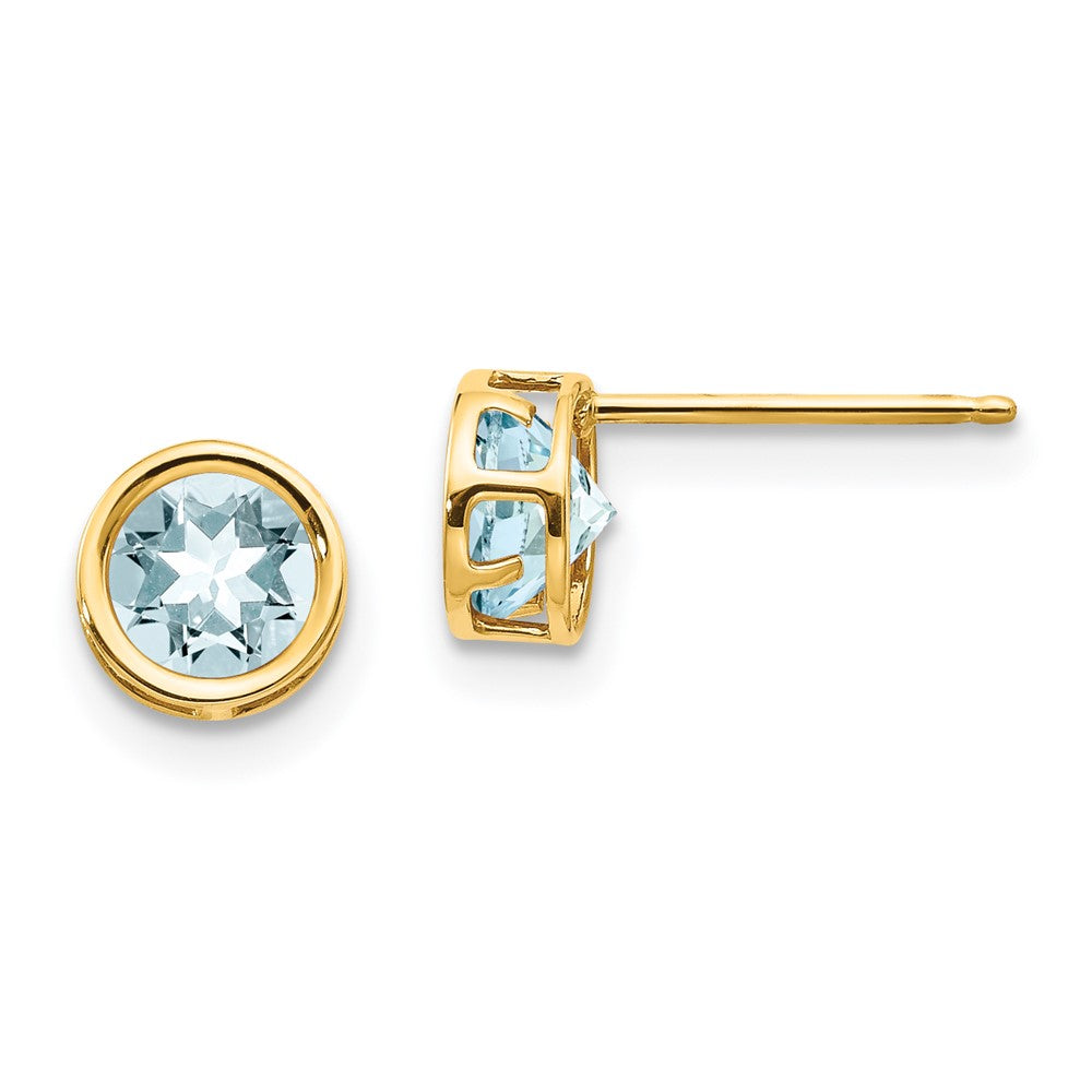 14k 5mm Bezel Aquamarine Stud Earrings