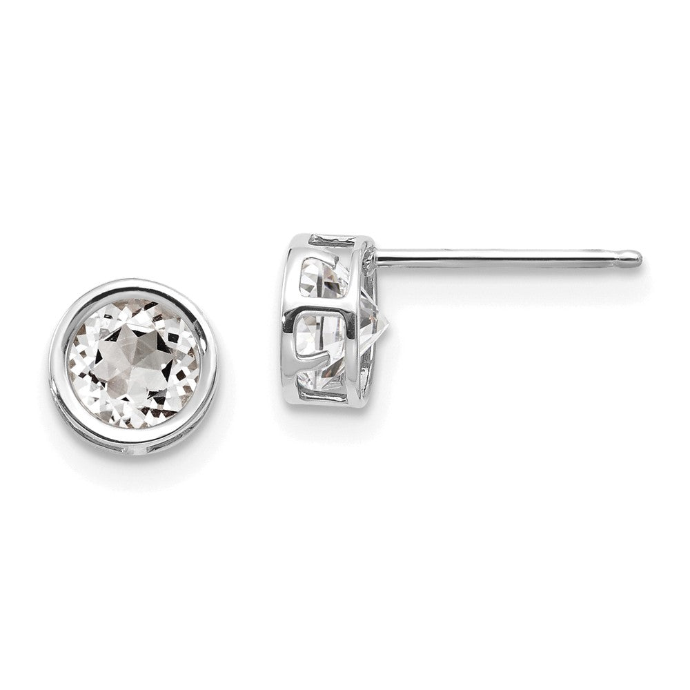 14k White Gold 5mm Bezel White Topaz Stud Earrings