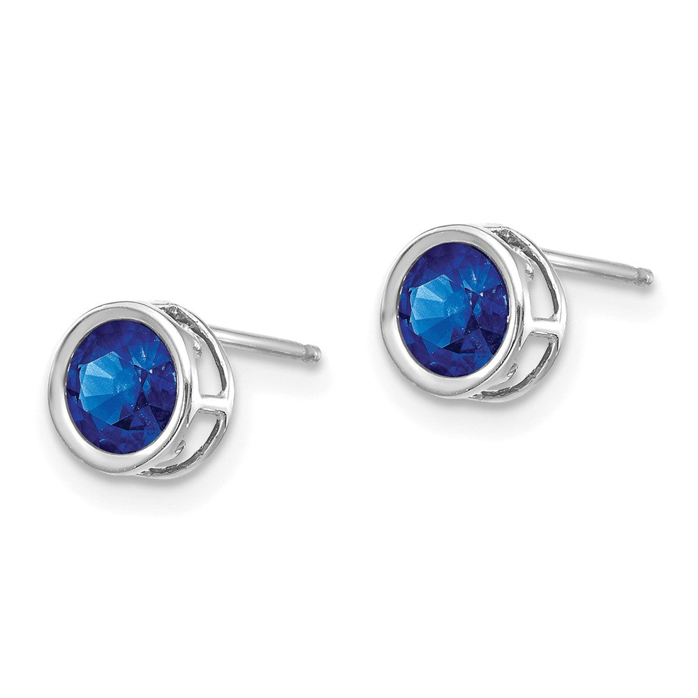 14k White Gold 5mm Bezel Sapphire Stud Earrings