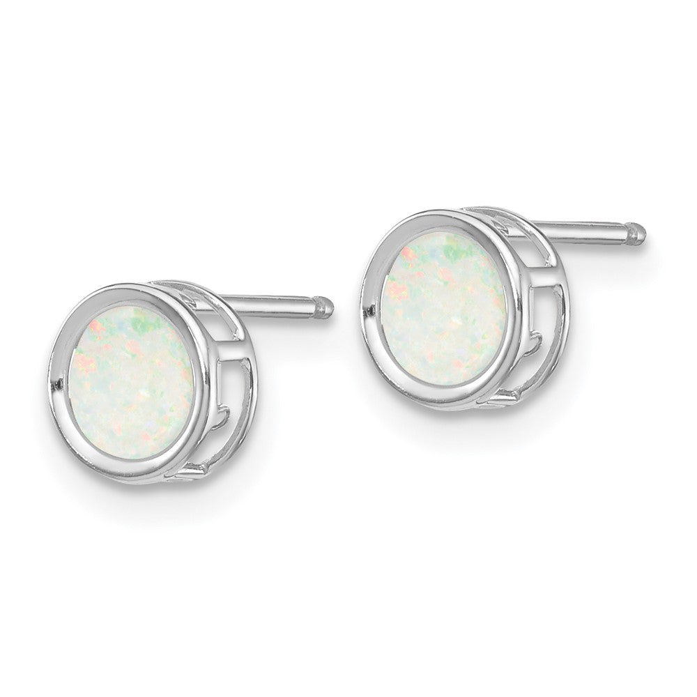 14k White Gold 5mm Bezel Opal Stud Earrings