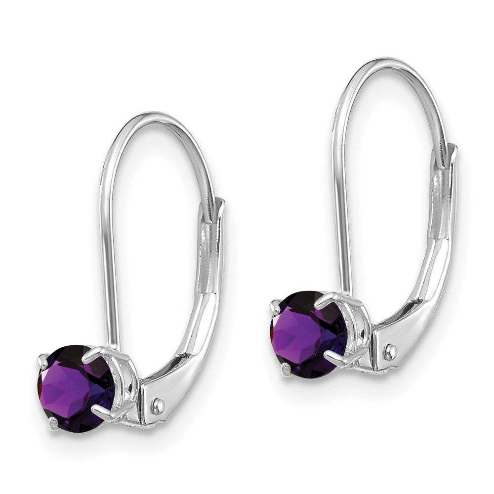 14k White Gold 4mm Amethyst/February Earrings