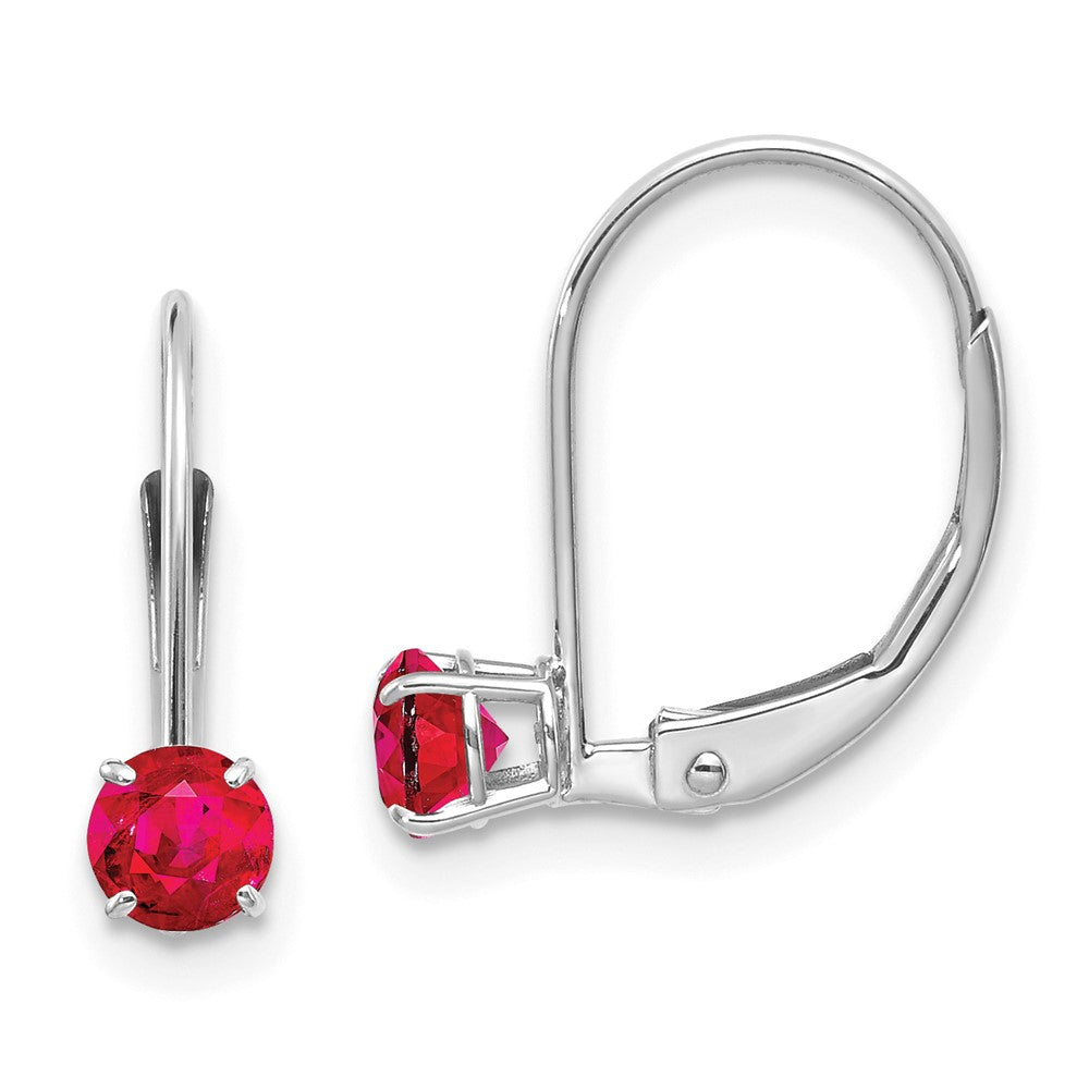 14k White Gold 4mm Round July/Ruby Leverback Earrings