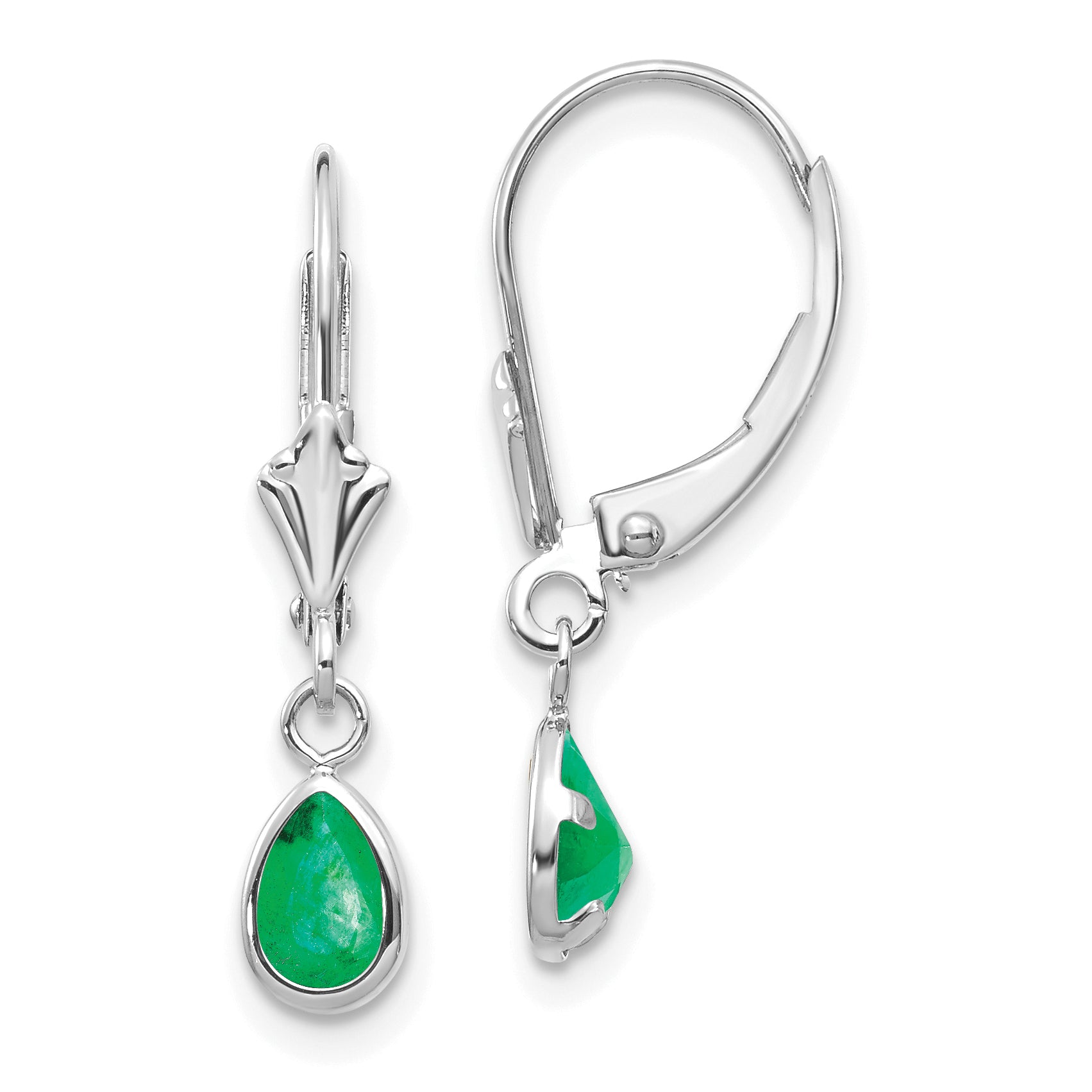 14k White Gold 6x4mm Emerald/May Earrings XBE281