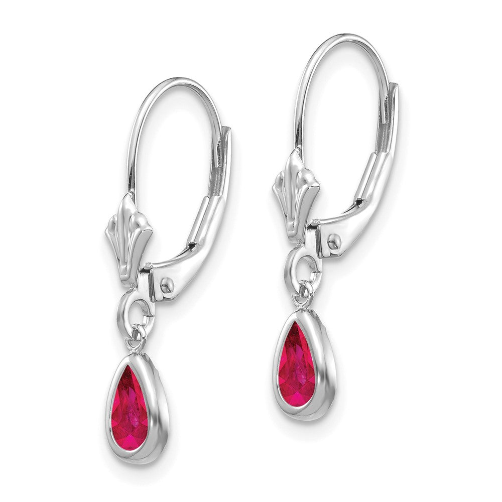 14k White Gold 6x4mm July/Ruby Earrings