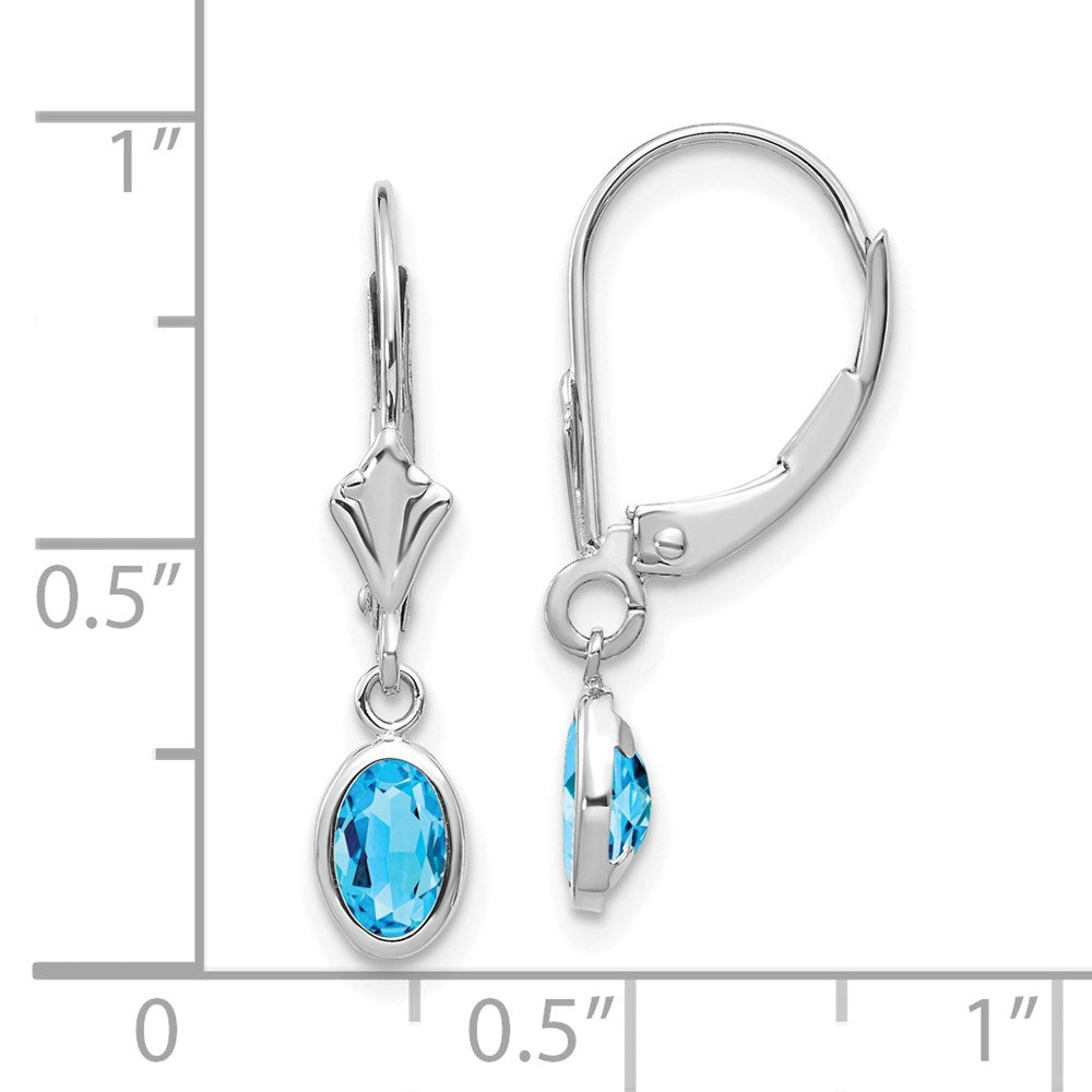 14k White Gold 6x4 Oval Bezel December/Blue Topaz Leverback Earrings