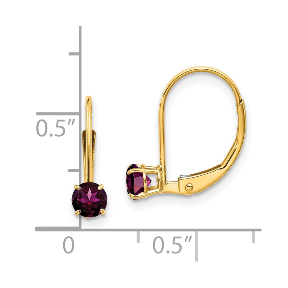 14k 4mm Round June/Rhodolite Leverback Earrings