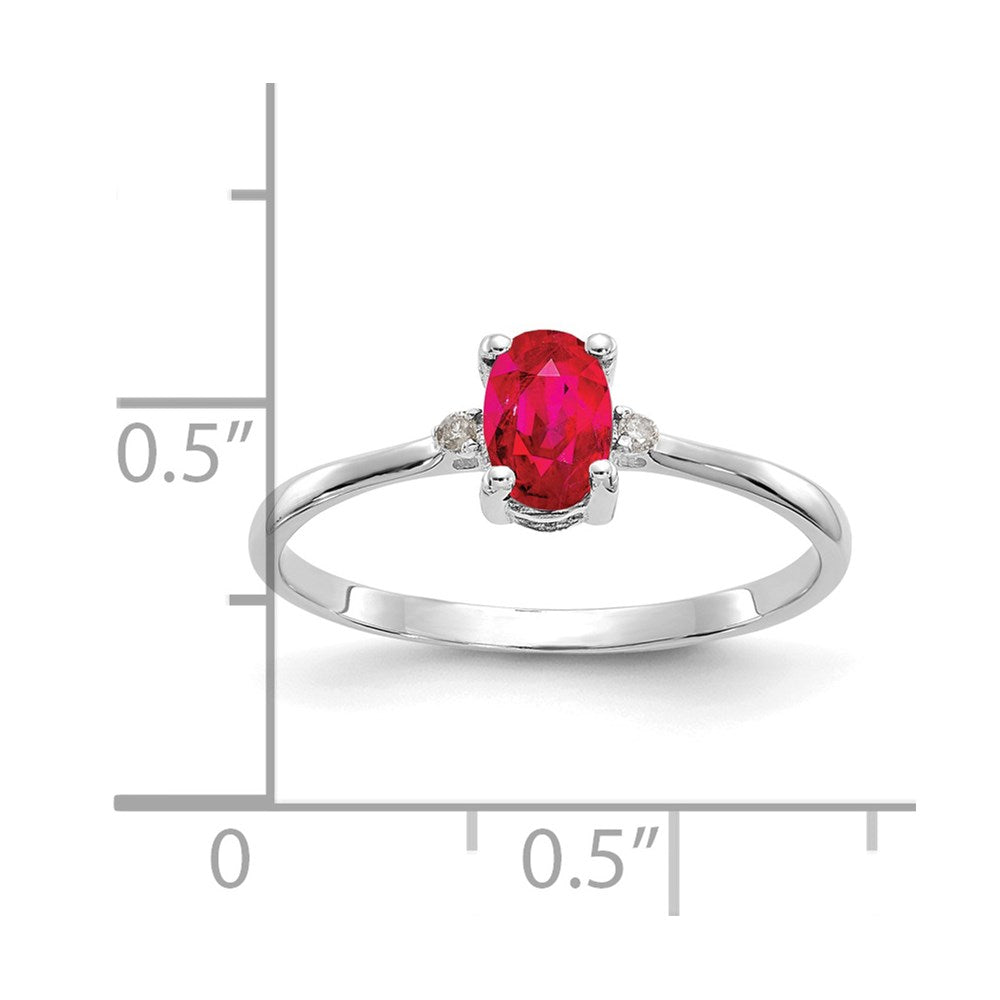 14k White Gold Diamond & Ruby Birthstone Ring