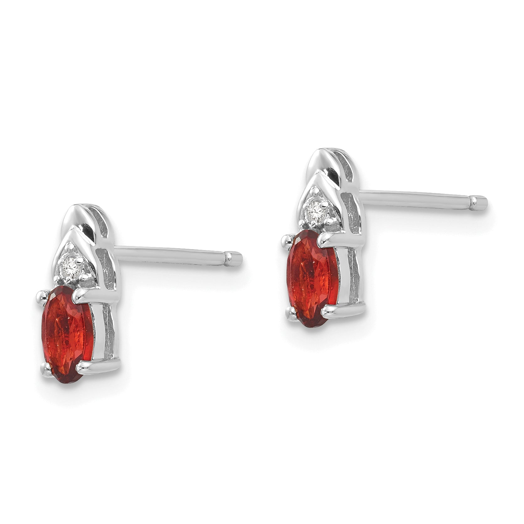 14k White Gold Garnet and Diamond Post Earrings