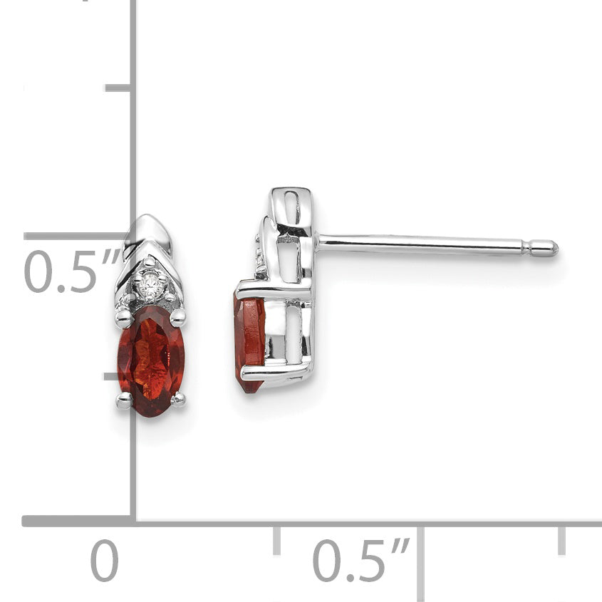 14k White Gold Garnet and Diamond Post Earrings