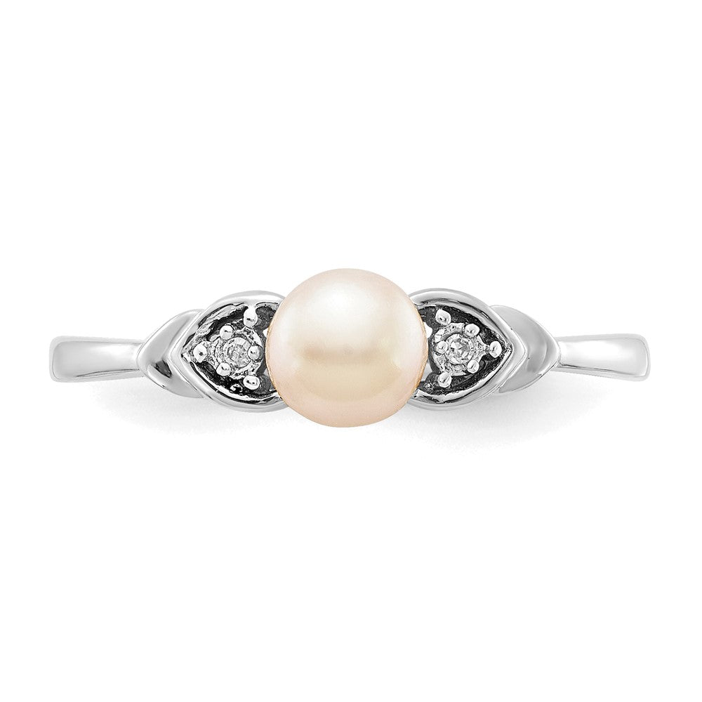 14k White Gold FW Cultured Pearl and Diamond Ring