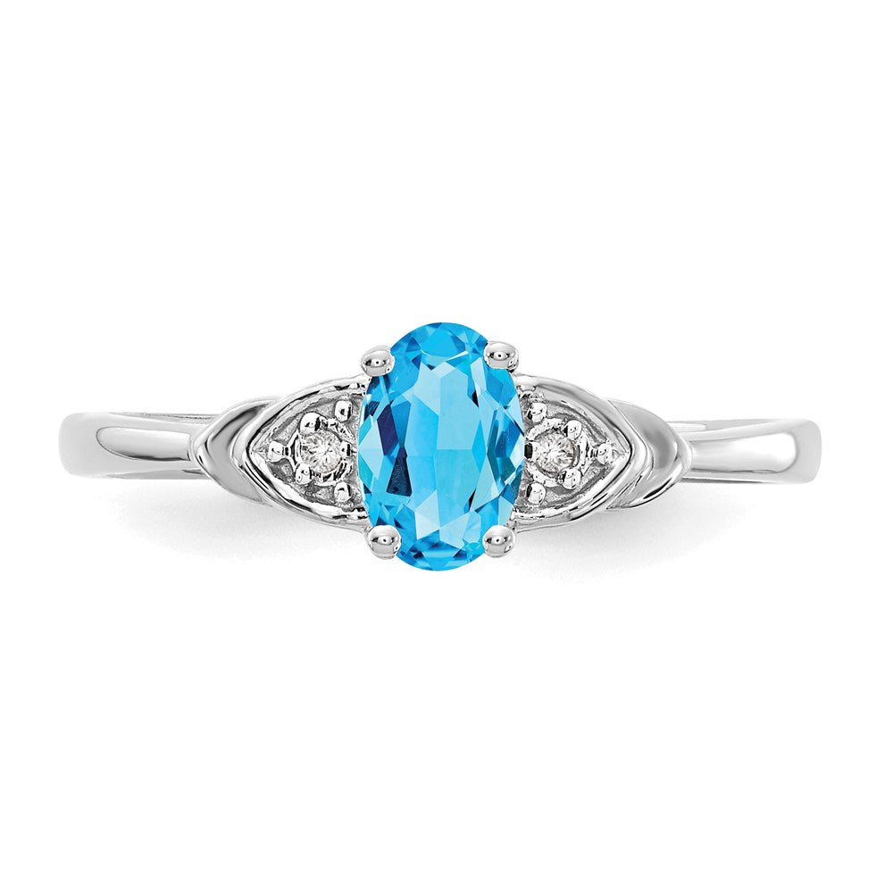 14k White Gold Blue Topaz and Diamond Ring