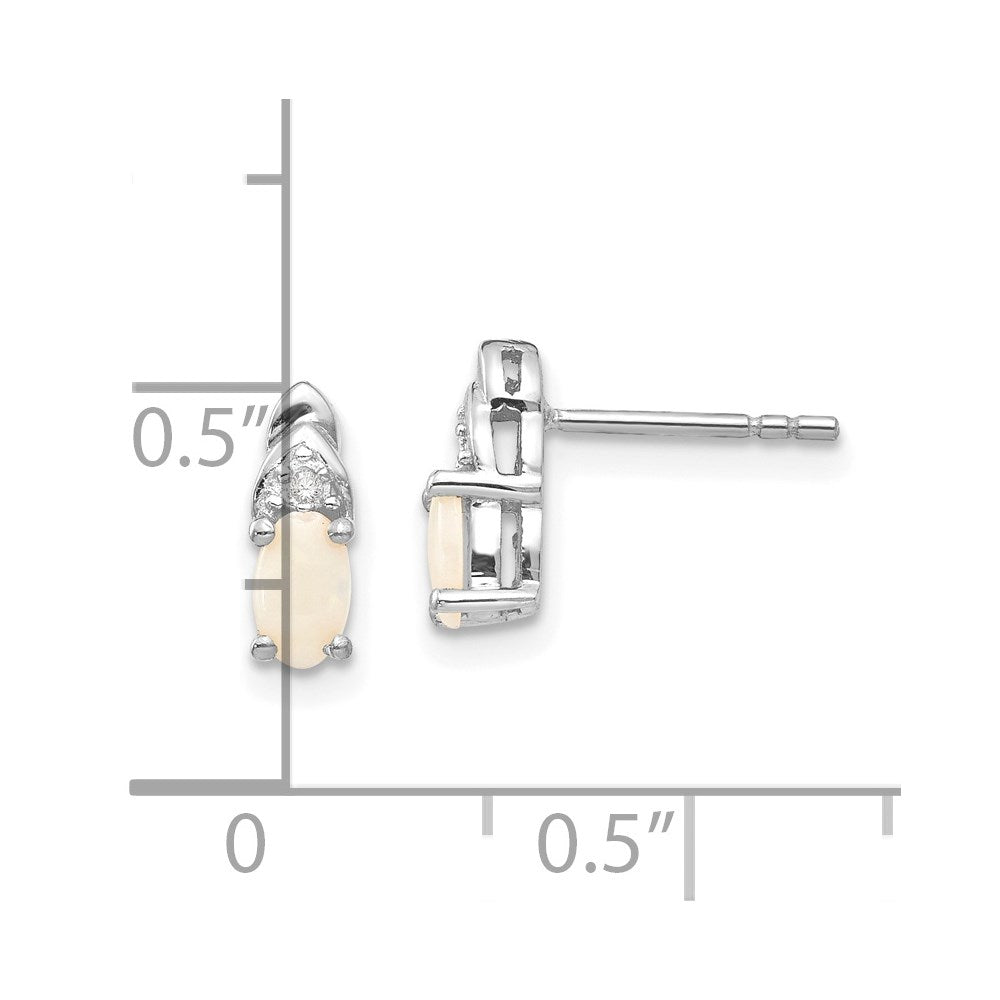 14k White Gold Opal and Diamond Post Earrings