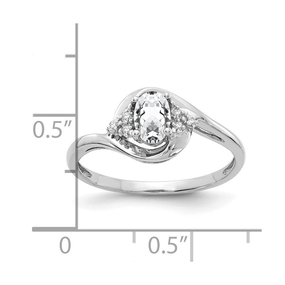 14k White Gold White Topaz and Diamond Ring