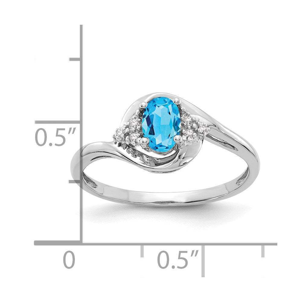 14k White Gold Blue Topaz and Diamond Ring