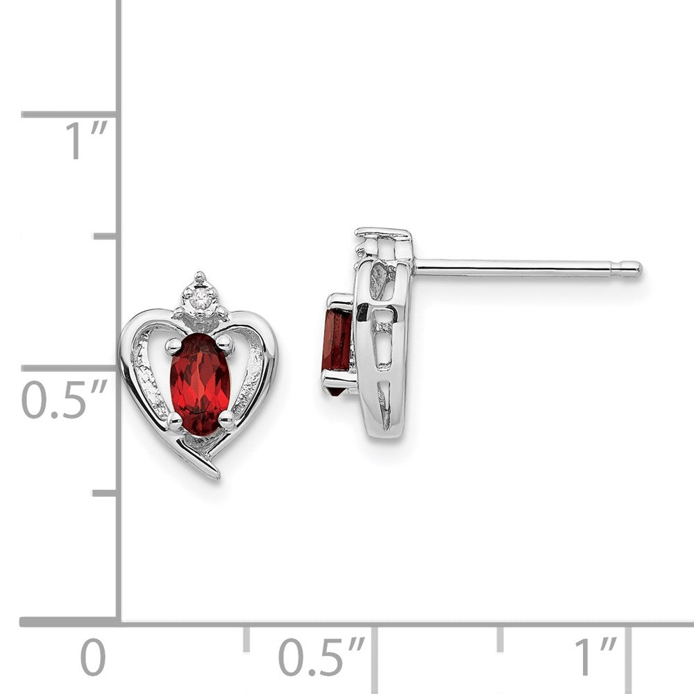 14k White Gold Garnet and Diamond Heart Post Earrings