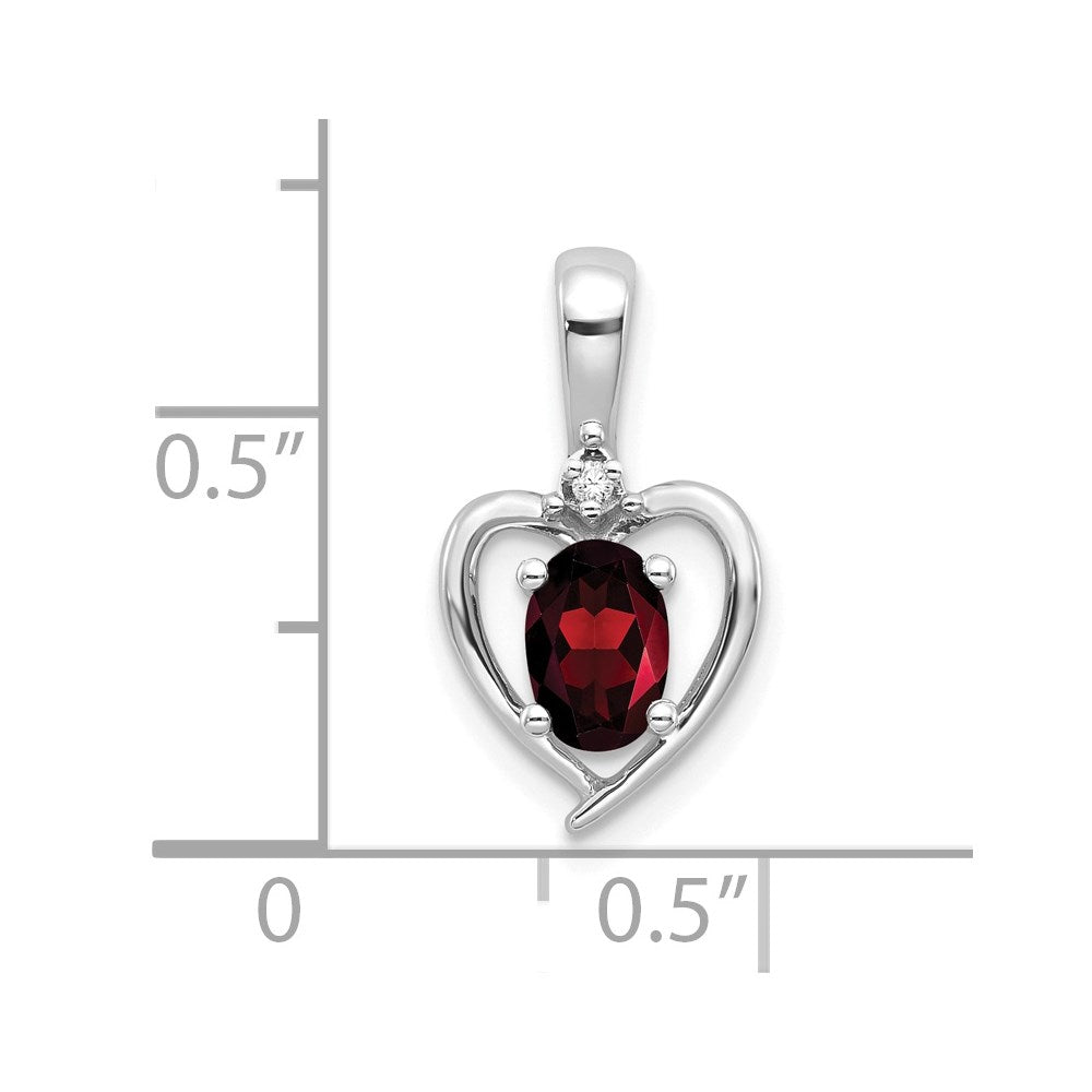 14k White Gold Garnet and Diamond Heart Pendant