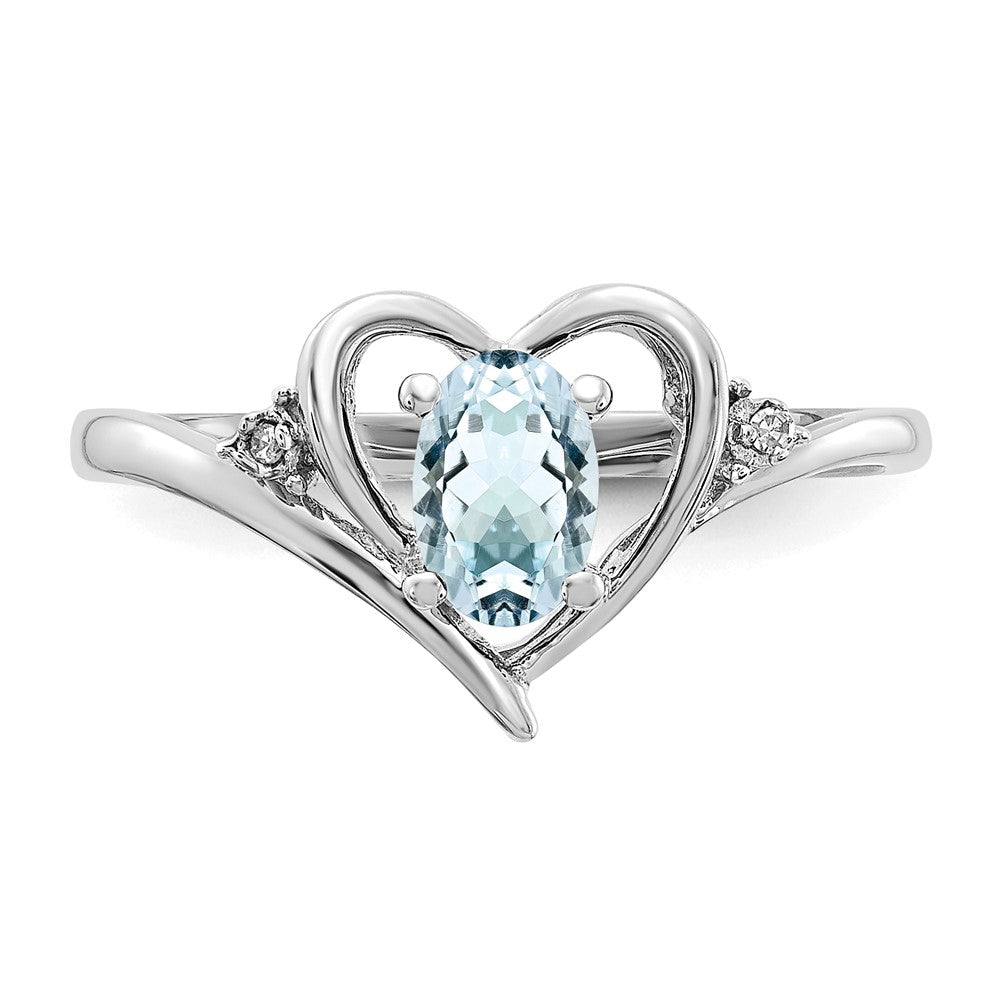 14k White Gold Aquamarine and Diamond Heart Ring