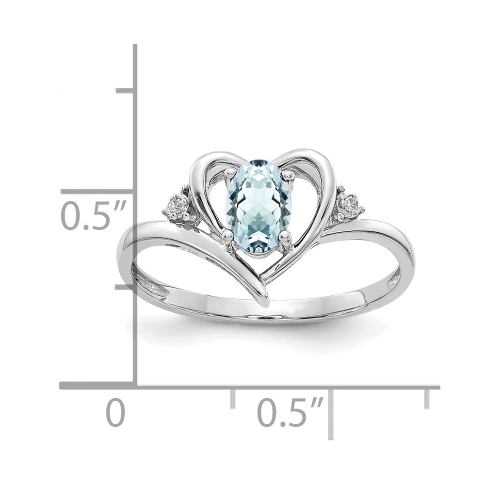 14k White Gold Aquamarine and Diamond Heart Ring