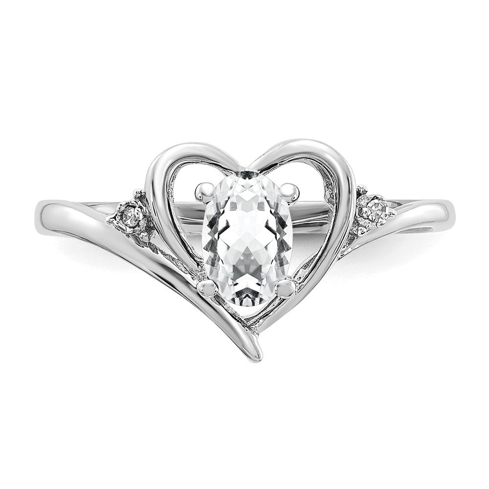 14k White Gold White Topaz and Diamond Heart Ring