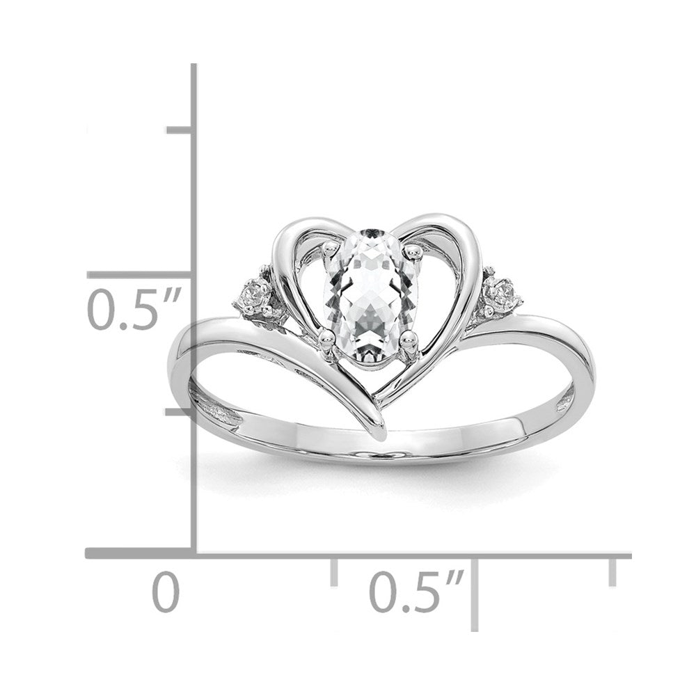 14k White Gold White Topaz and Diamond Heart Ring