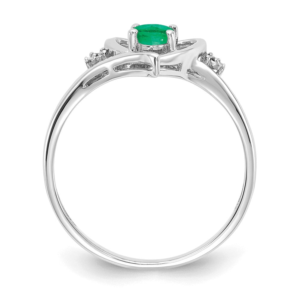 14k White Gold Emerald and Diamond Heart Ring