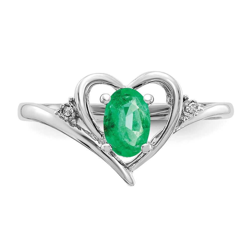 14k White Gold Emerald and Diamond Heart Ring