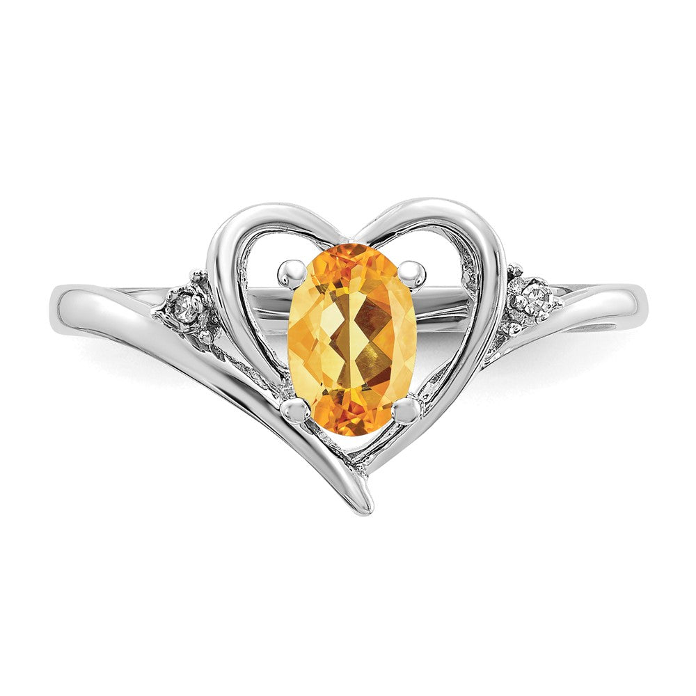 14k White Gold Citrine and Diamond Heart Ring