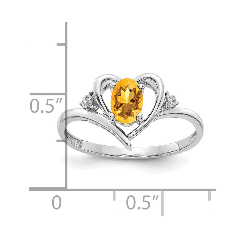 14k White Gold Citrine and Diamond Heart Ring