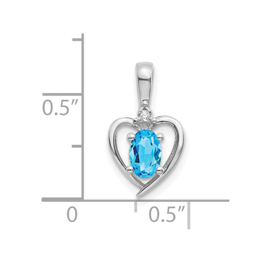 14k White Gold Blue Topaz and Diamond Heart Pendant