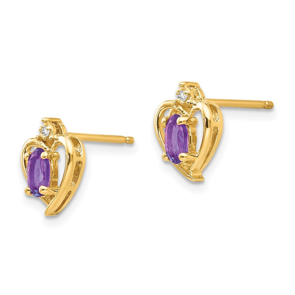 14k Amethyst and Diamond Heart Earrings