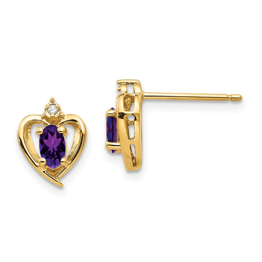 14k Amethyst and Diamond Heart Earrings