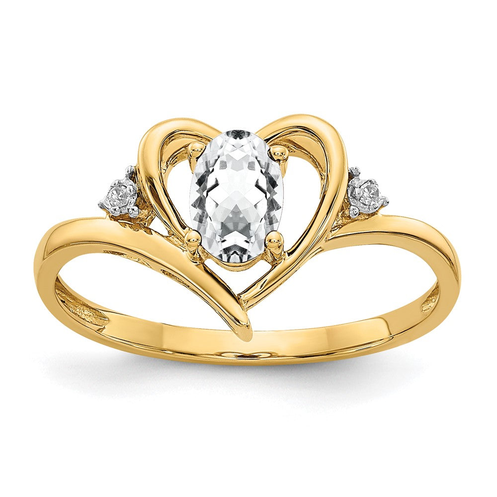 14k White Topaz and Diamond Heart Ring