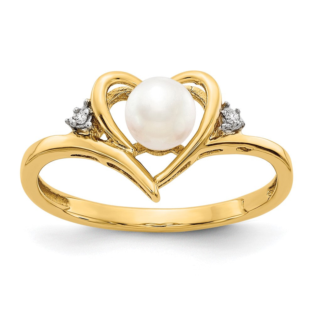 14k FW Cultured Pearl and Diamond Heart Ring