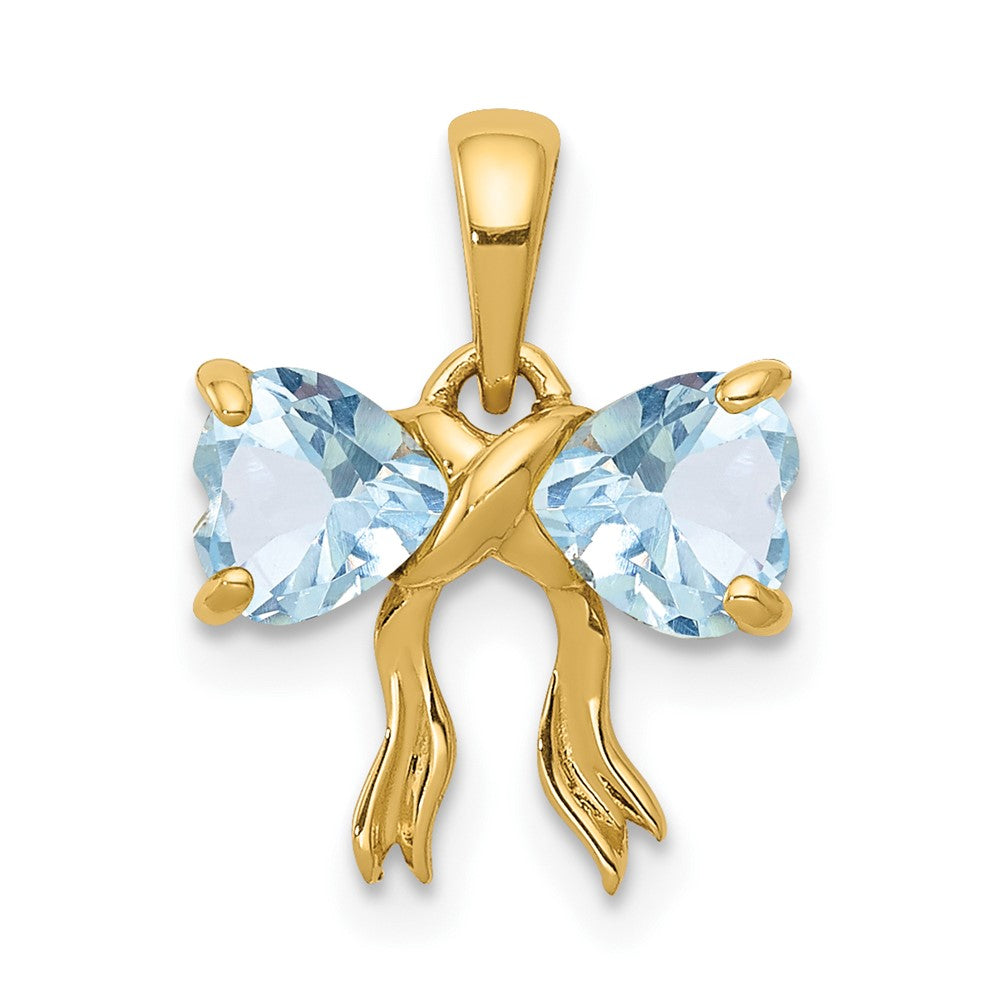 14k Gold Polished Aquamarine Bow Pendant