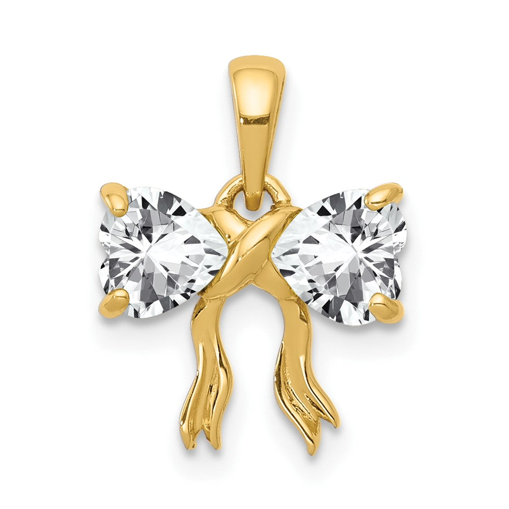 14k Gold Polished White Topaz Bow Pendant