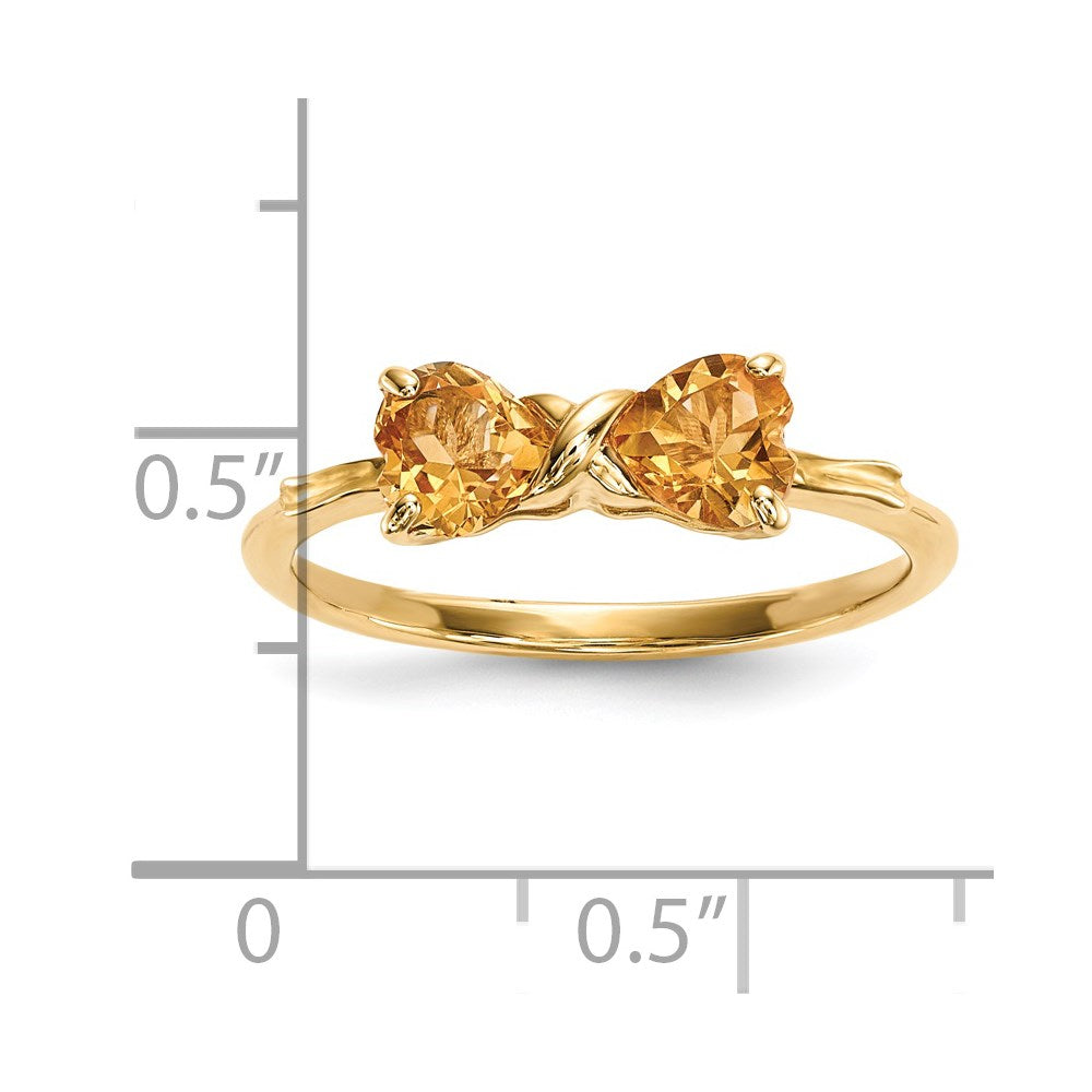 14k Gold Polished Citrine Bow Ring