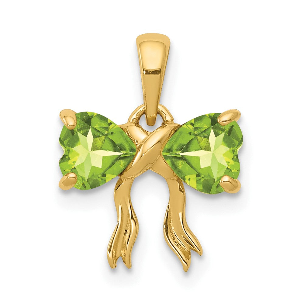 14k Gold Polished Peridot Bow Pendant