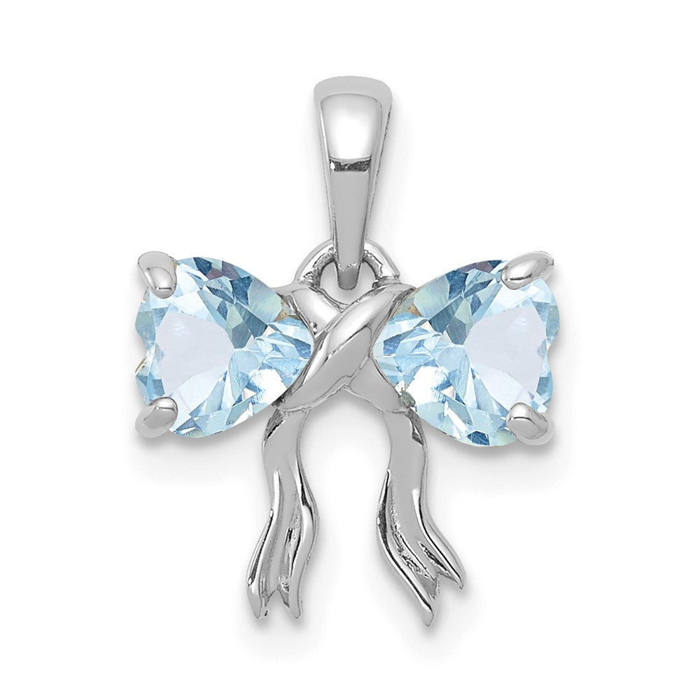 14k White Gold Polished Aquamarine Bow Pendant