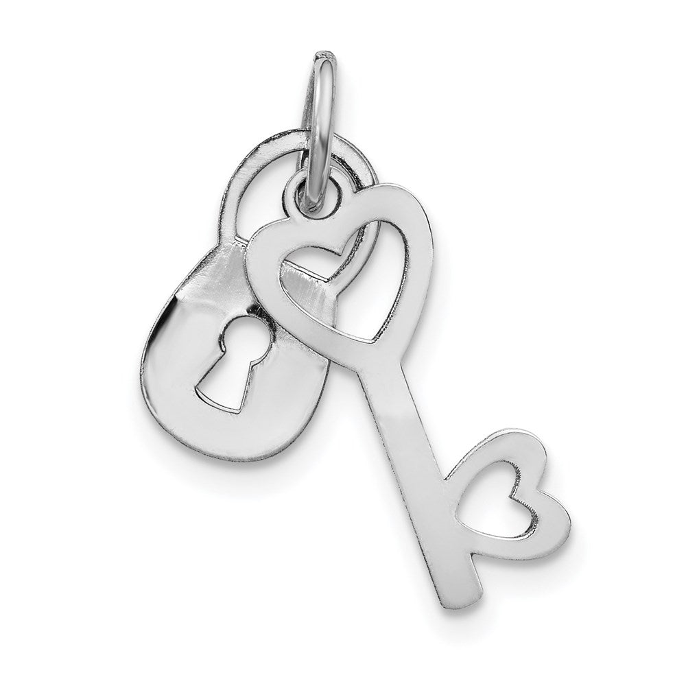 14k White Gold Polished Moveable Lock and Heart Key Charm