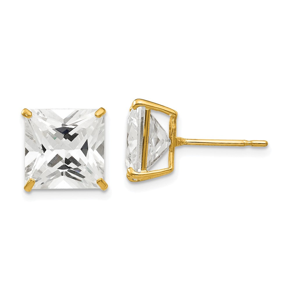 14k 10mm Square CZ Post Earrings