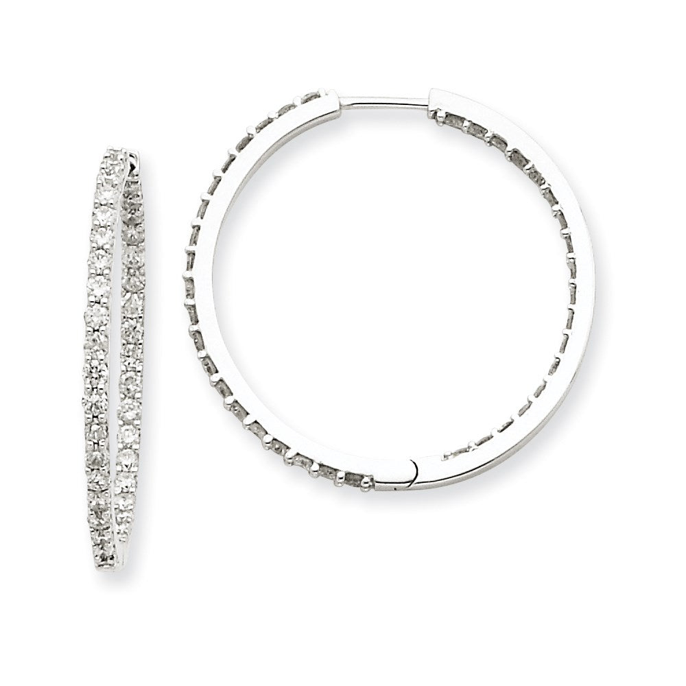 14k White Gold AA Diamond Hoop Earrings