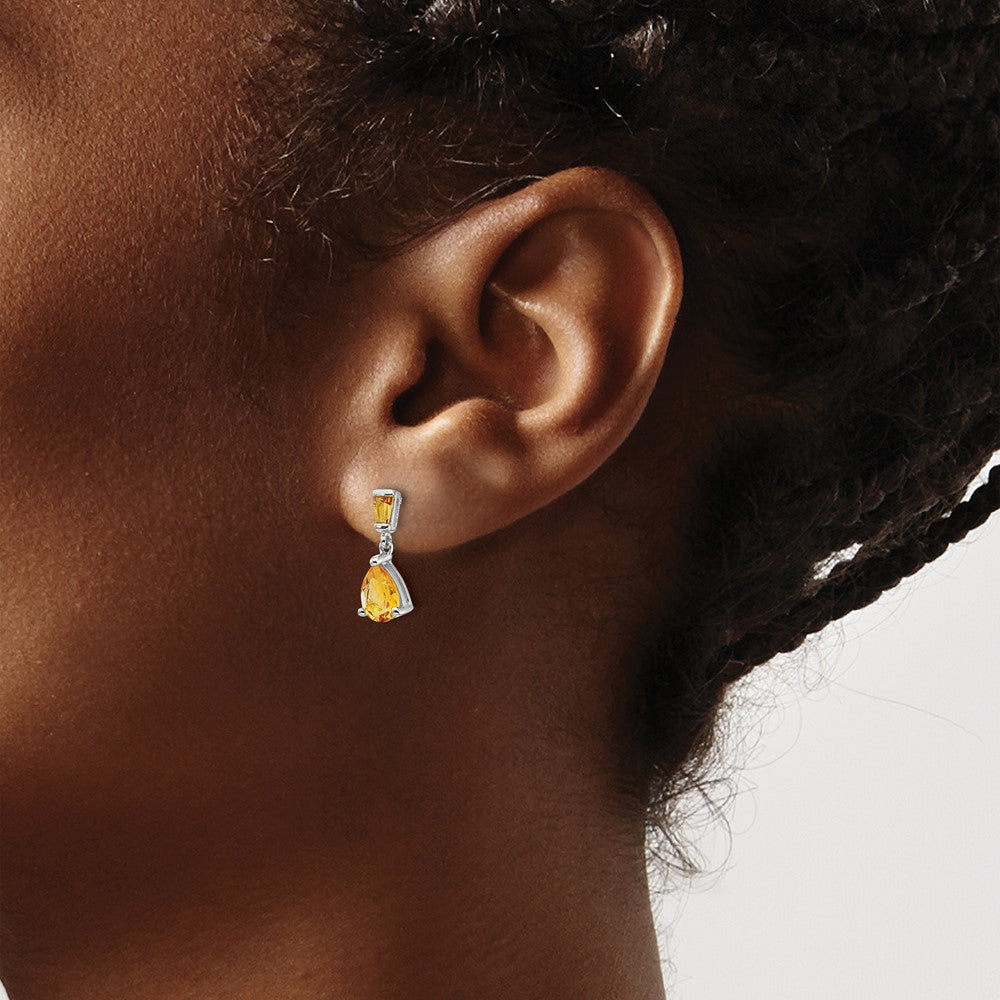 14k White Gold Citrine Dangle Post Earrings