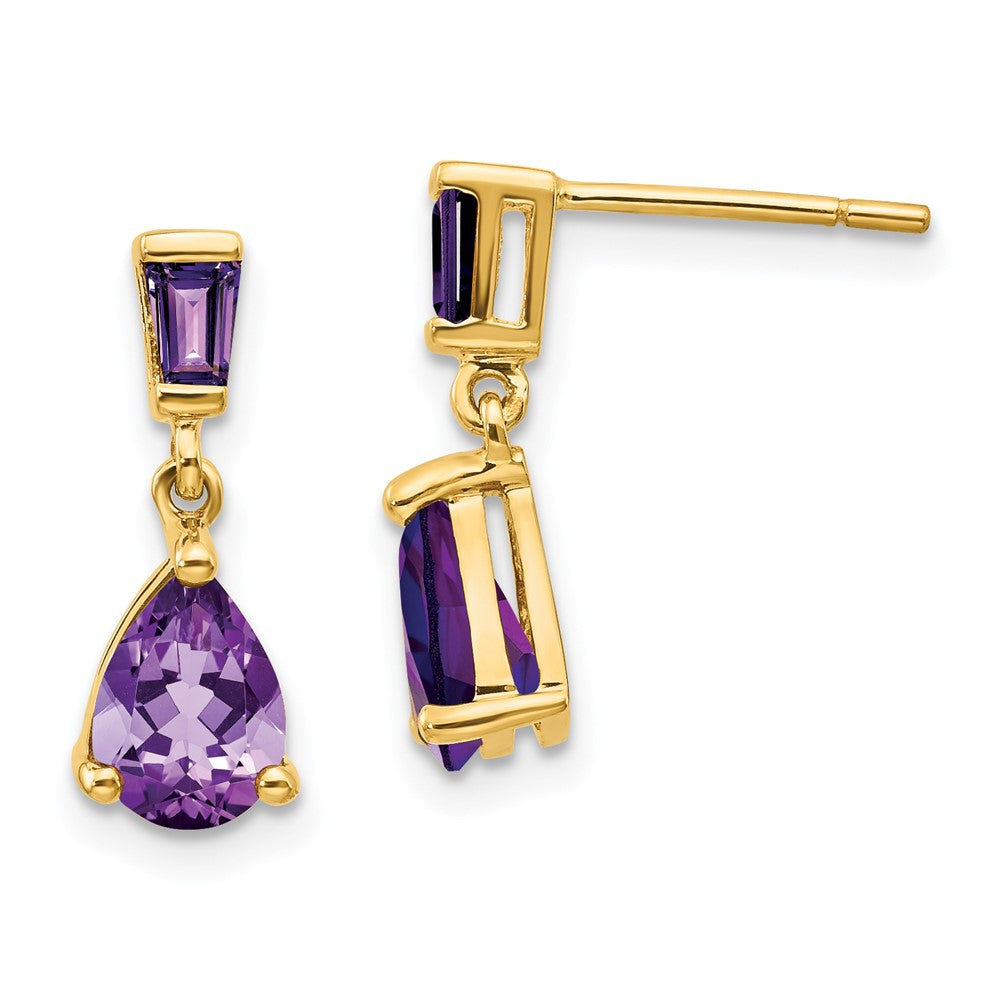 14k Gold Amethyst Dangle Post Earrings